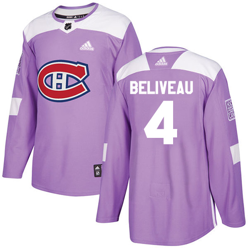 Adidas Canadiens #4 Jean Beliveau Purple Authentic Fights Cancer Stitched NHL Jersey